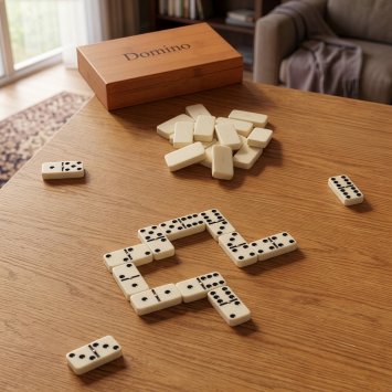 Houten kistje met grote domino