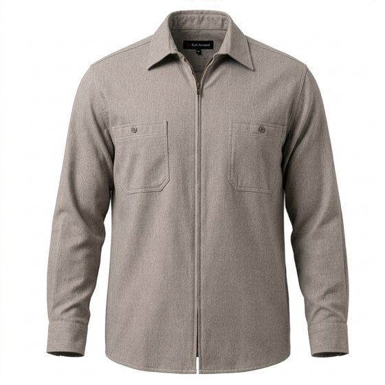 Flanellen overhemd met doorlopende ritssluiting 3XL (47/48) | Taupe