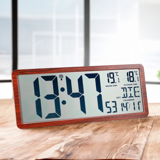 Horloge murale radiopilotée « XXL » aspect bois 