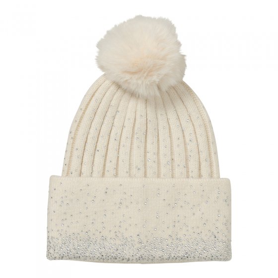Bonnet tricoté avec paillettes Ecru