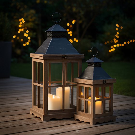 Lot de 2 lanternes en bois 