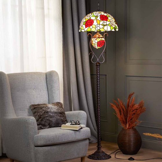 Staande lamp "Rozen" in Tiffany-stijl 