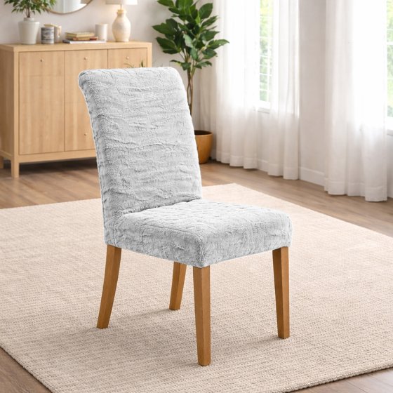 Housse de chaise aspect fourrure Gris clair