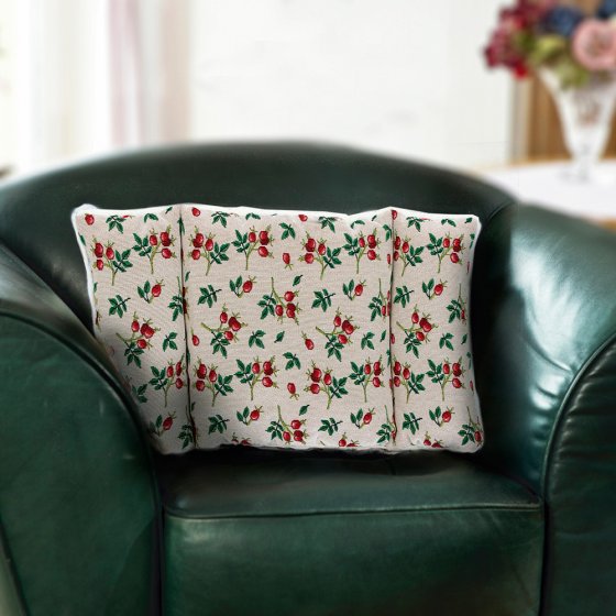 Rugkussen, rozenbottelmotief 