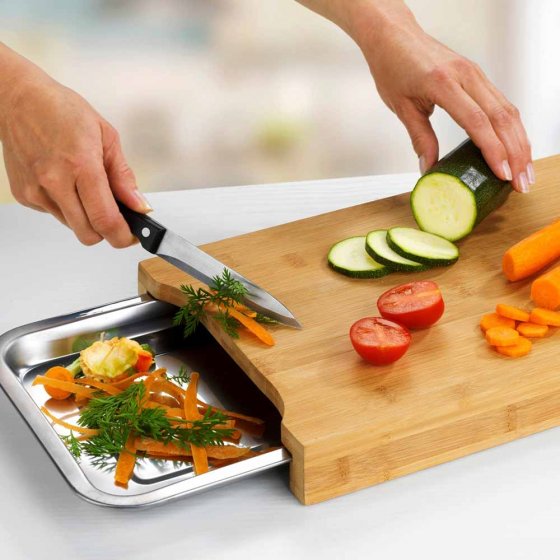 Snijplank met afvalbakje 