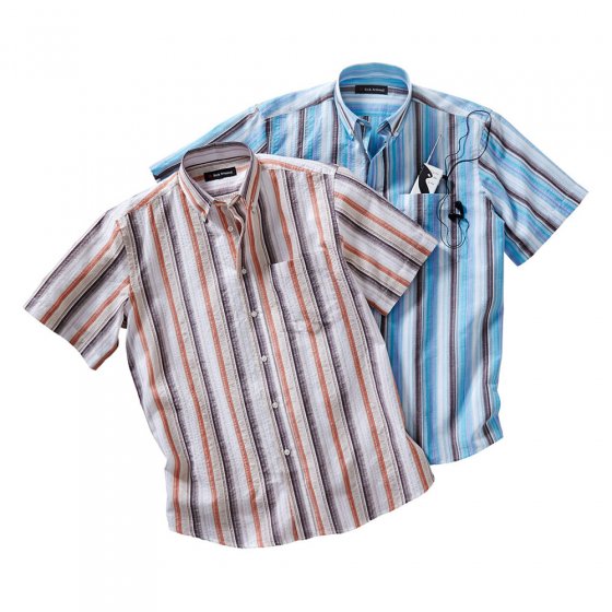 Seersucker streep shirt in dubbelpak Set van 2 stuks 