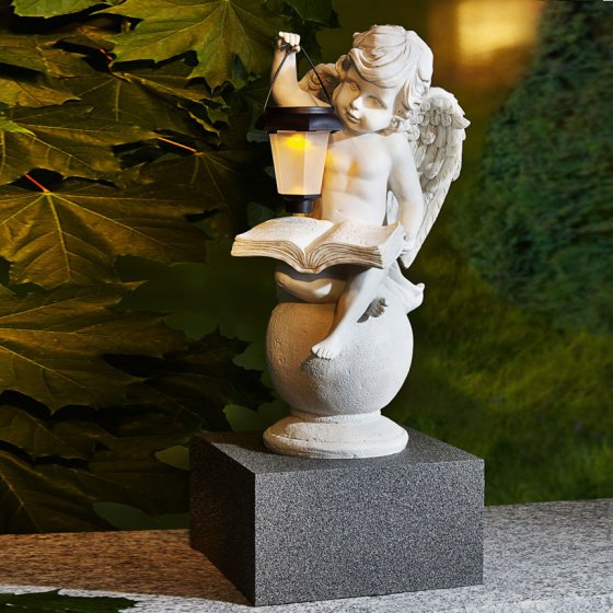 Statuette d'ange avec lanterne solaire 