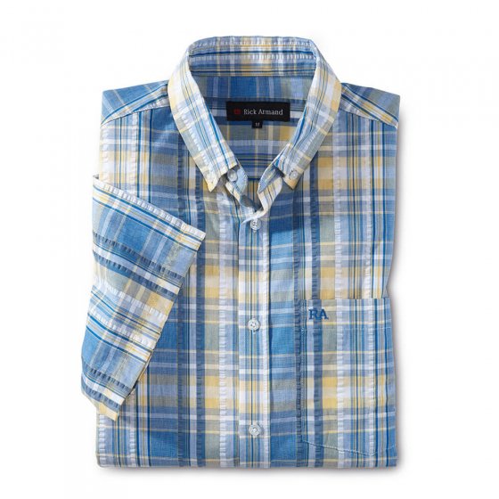 Seersucker-overhemd 'Madras' XL | Blauw#geel