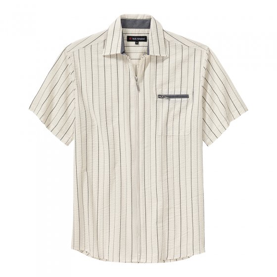 Seersuckerhemd met ritssluiting 3XL (47/48) | Beige