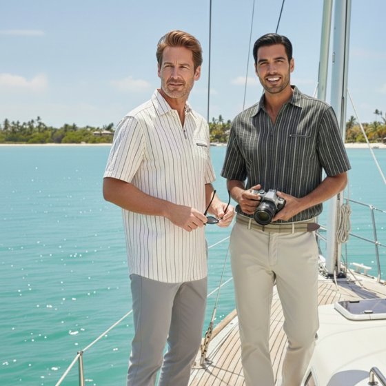 Chemise en seersucker avec fermeture éclair en lot XL (43/44) | Beige#Gris foncé