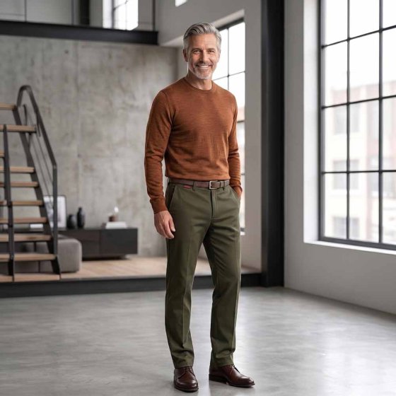 Katoenen broek met elastische tailleband 52 | Donkergroen
