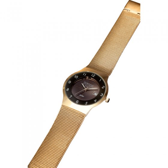 Vlak horloge op zonne-energie  "Goud" 