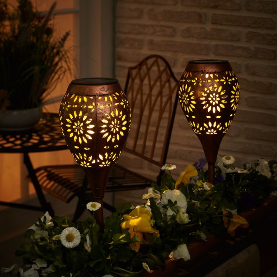 Flambeaux de jardin solaires en métal (lot de 2) 