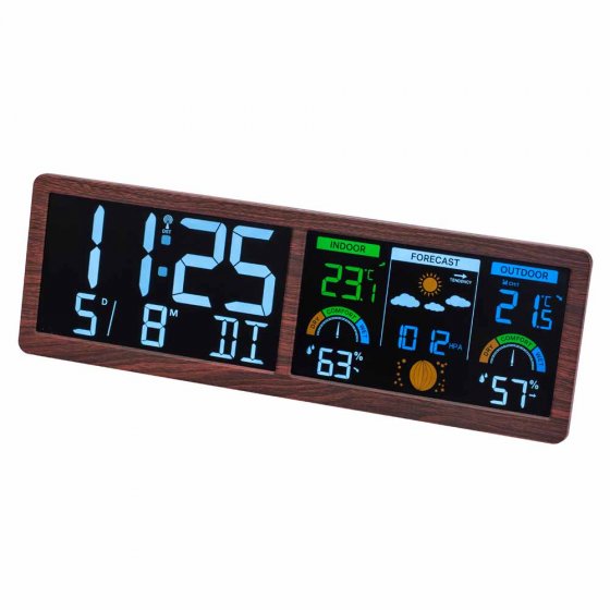 Digitale weerstation met radio-gestuurde klok "Hout" 