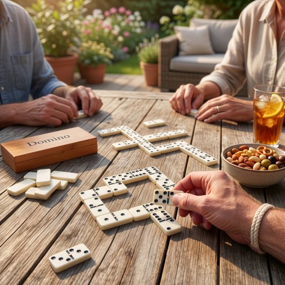 Houten kistje met grote domino 