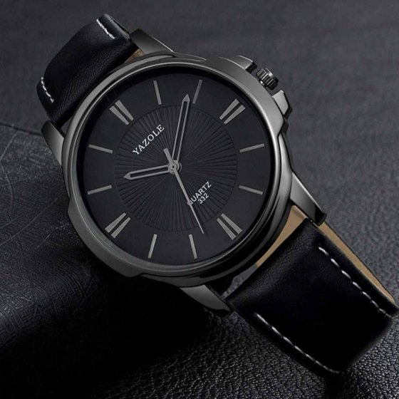 Montre pour homme avec bracelet en cuir noir Noir
