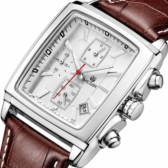 Retro herenhorloge met leren band 