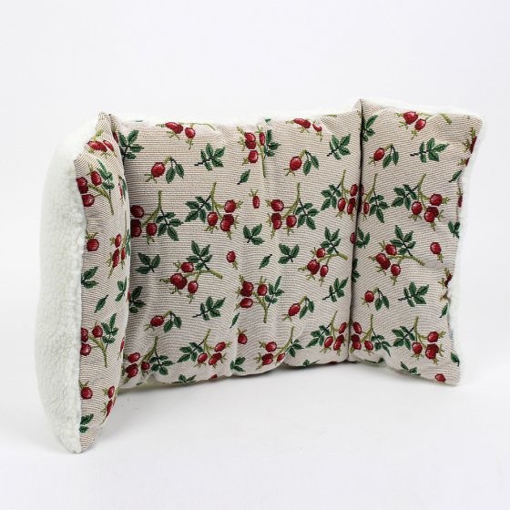 Rugkussen, rozenbottelmotief 