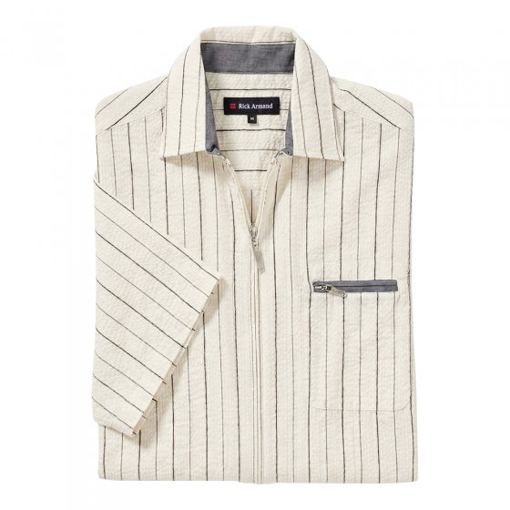 Seersuckerhemd met ritssluiting 3XL (47/48) | Beige