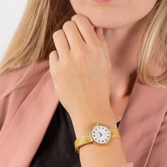 Montre plaqué or femme avec pierres précieuses 