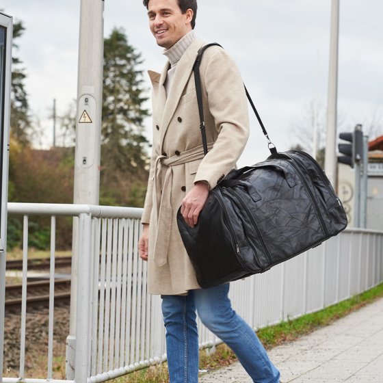 Echt leren reistas met opening opzij 