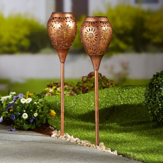 Flambeaux de jardin solaires en métal (lot de 2) 