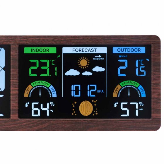 Digitale weerstation met radio-gestuurde klok "Hout" 