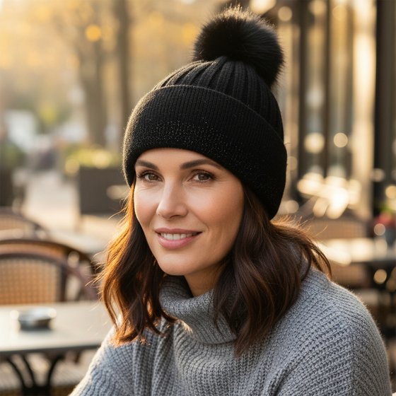 Bonnet tricoté avec paillettes Noir