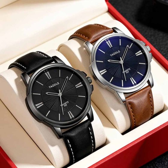 Montre pour homme avec bracelet en cuir noir Noir