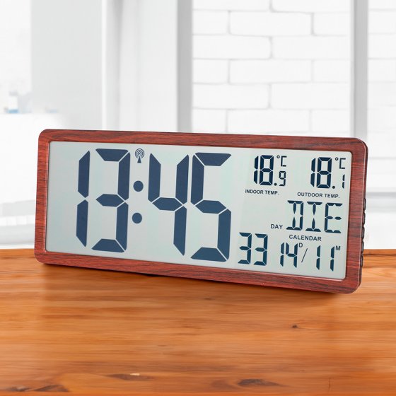 Horloge murale radiopilotée « XXL » aspect bois 