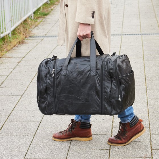 Echt leren reistas met opening opzij 