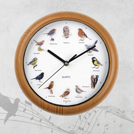 Wandklok met vogelgeluiden 