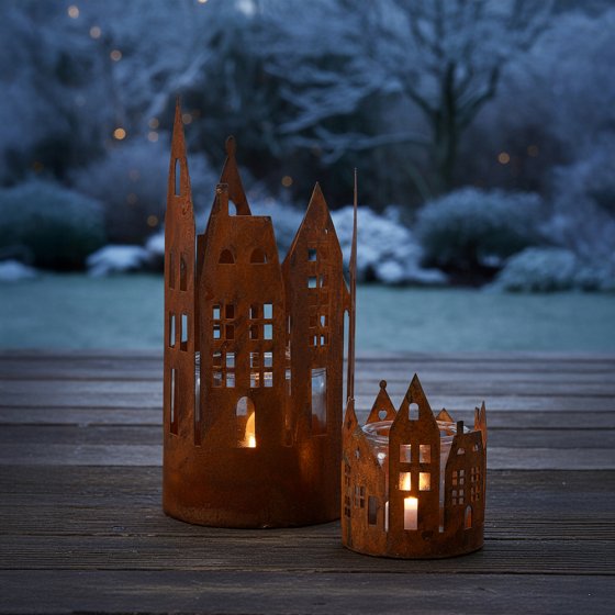 Maisonnette rouillée avec verre pour bougie 