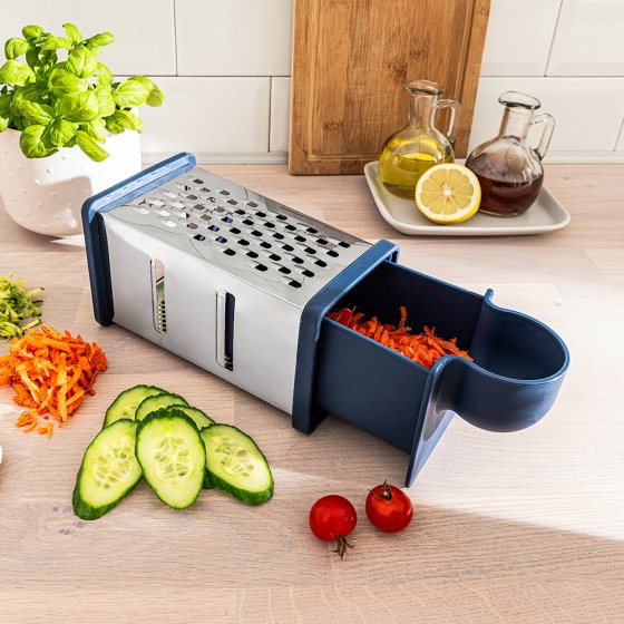 Râpe 4 en 1 avec bac de récupération 