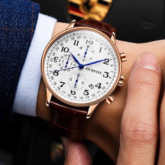 Chronographe pour homme avec bracelet en cuir 