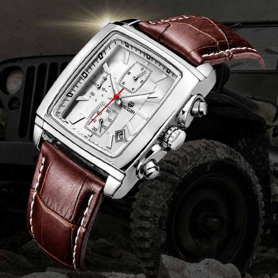 Retro herenhorloge met leren band 