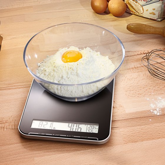Digitale keukenweegschaal met klok 