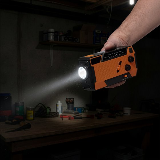 Radio à manivelle et solaire avec câbles de recharge intégrés 