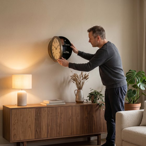 Élégante horloge murale avec compartiment secret 