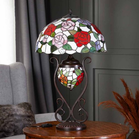Lampe de table « Roses » style Tiffany 