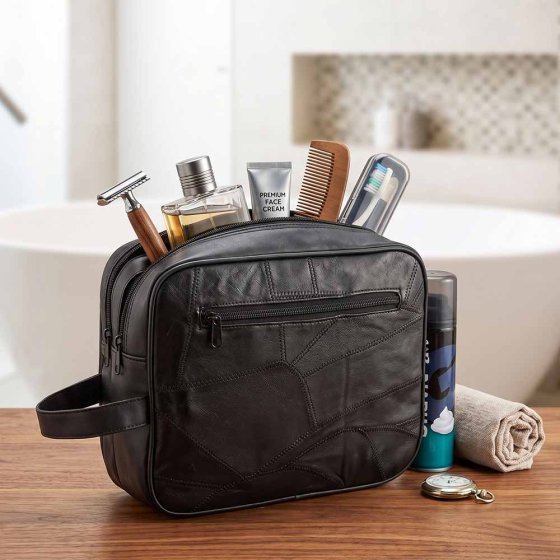 Premium lederen toilettas 