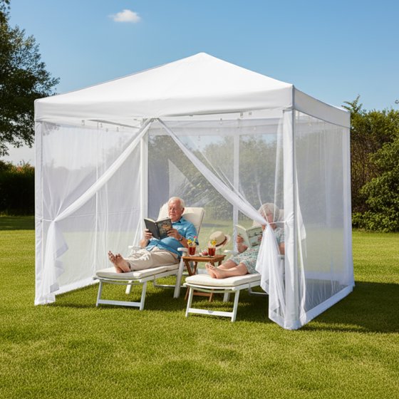 Tuinhuisje met ingebouwd muskietennet 