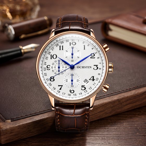Chronographe pour homme avec bracelet en cuir 