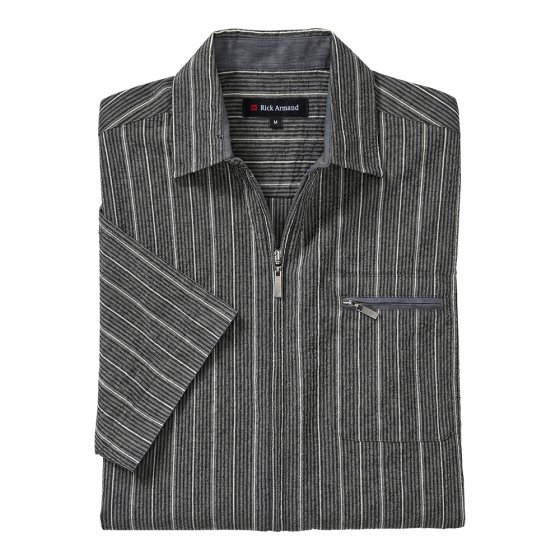 Chemise en seersucker avec fermeture éclair 3XL (47/48) | Beige