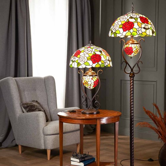 Lampe de table « Roses » style Tiffany 